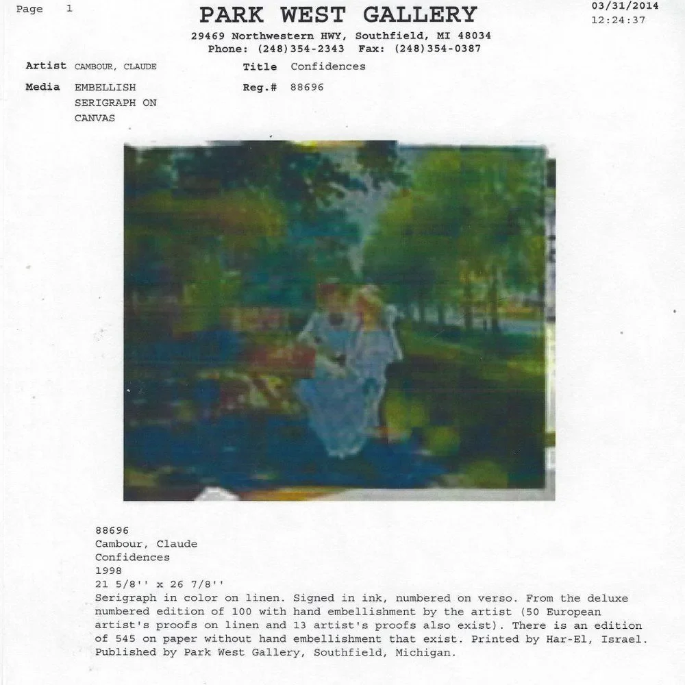 "Confidences" by Claude Cambour Serigraph Framed and Matted - Picture 6 of 6